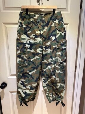 Camo Cargo Drawstring Hem Pants - Green Camo